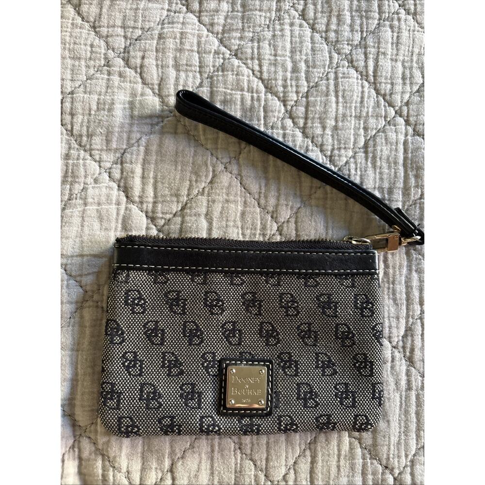 Dooney & Bourke Black Signature LEATHER Brown Leather TRIM WALLET WRISTLET